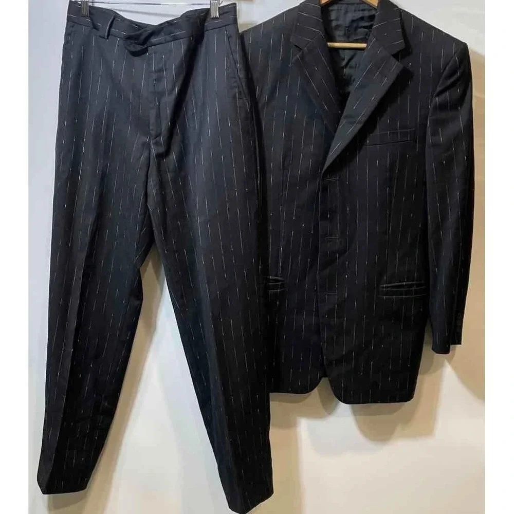 Versace Classic Men's Black Wool Pin Striped 2-Piece Suit SZ‎  50L